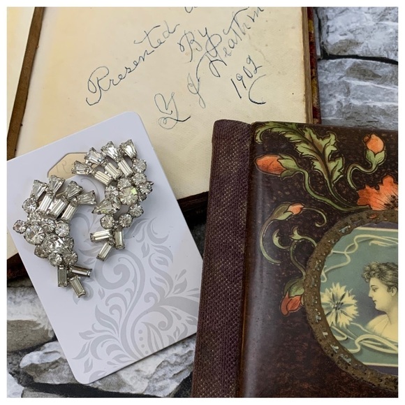 Vintage Juliana DeLizza Elster D&E Art Glass Rhinestone Ear Climber Clip Earring - Picture 4 of 7